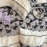 4Pcs French Vintage Princess Style Embroidered Chiffon Lace Ruffle Luxury Bedding Set Queen Size Quilt Cover 200X230