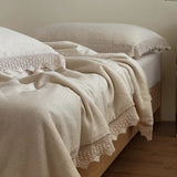 88% Cotton and 12% Linen Jacquard Vintage Hollow Lace Edge Summer Quilt Air Condition Thin Comforter Lightweight Blanket 1/4Pcs