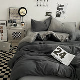 Beige Pink Bedding Set Solid 3/4pcs Home Linens Luxury Duvet Cover Pillowcase Flat Sheet Wash Cotton Twin King BedRoom Decor