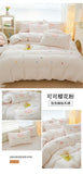 Pink Bedding Sets Solid Color Washed Cotton Home Girls Bedroom Decor Duvet Cover Pillowcase Bedspread Embroidery Four Piece Set