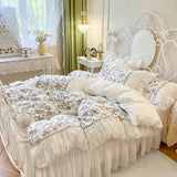 100% Cotton Princess Bedding Sets Luxury Rose Flowers Printing Ruffles Duvet Cover Set Bed Skirt Bedspread Pillowcases 4/6Pcs