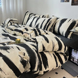 New Pure Cotton Bedding Set with Fitted Sheet Duvet Cover Pillowcase Simple Printed Grid Comfortable Bedclothes Single Double