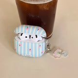 Korea cute blue stripe apple pattern ring pendant soft protection cover case for airpods 1 2 3 4 pro 2 earphone shell lovely