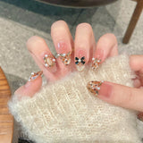 10Pcs Handmade Press on Nails French Cat Eye Full Cover Shiny Leopard Print Brown Almond False Nails Wearable Manicure Tips Art