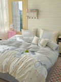 Girls Heart Pure Cotton Waed Cotton Four-Piece Set Soft Lace  Knot Pure Cotton Bedding eets Duvet Cover Bed Acce...