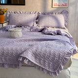 Princess Style Pink Quilted Ruffles Quilt Blanket Bedspread Washed Solid Color Korean Princess Style Summer Thin Quilt 3Pc