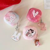 Rose Red Marble Pattern 3D Love Heart Cute Bear Pendant Earphone Accessories Case For Galaxy Buds Pro 2 Live Protection Cover