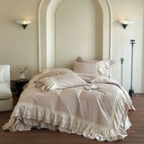 French Vintage Lace Ruffles Pure Cotton Princess Bedding Set Duvet Cover Bed Skirt Bedspread Pillowcases Queen King Size 4Pcs
