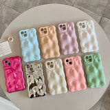 3D Wave Pattern Phone Case For iphone 15 14 13 12 11 Pro Max INS Candy Color Fashion Soft Silicone Shockproof Back Cover Cases