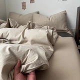 Ins Nordic Bedding Set Plaid Striped Duvet Cover Set Soft Flat Sheets Set 2 Pillowcases Single Twin Full Queen Size Simple Style