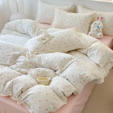 Princess Style Bedding Sets Ruffle Lace Bow Quilt Cover Romantic Print Bedclothes Home Decor Woman Girl Bedroom Duvet Cover 4pcs