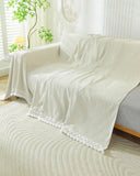 Herringbone Chenille Solid Sofa Towel Thickened Fur Ball Edge Sofa Cover for Four Seasons Cozy Skin-Friendly Blanket for Office