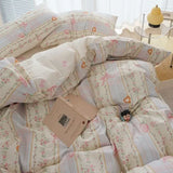 Pink Flowers Duvet Cover Set Ins Fashion Single Queen Size Girls Boys Flat Sheet Pillowcase No Filler Home Decor Bedding Set