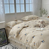 Korean 100% Cotton Floral Print Quilt Cover Thick Comfortable Duvet Cover with Lace Soft Single Home Textile for 200X230Cm Size