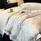 High Precision Satin Jacquard Egyptian Cotton Soft Silky Bedding Set Flowers Duvet Cover Set Bed Sheet/Fitted Sheet Pillowcases
