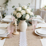 White Lace-edge Linen Table Runner For Wedding Party Table Decor Coarse Linen Tablecloth Home Decoration