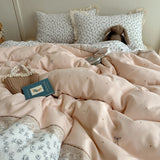 Ins Bedding Set Princess Floral Lace Simple 4pcs Bedding for Girls Woman Quilt Cover Sheet And Pillowcase Spring Home Textiles