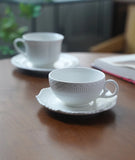 Ins Ceramic Handgrip Coffee Cup Exquisite Afternoon Tea Cup Dish 2Pcs Set French Style Household White Relief Drinkware
