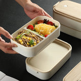 Portable Double Lunch Box, Wooden Lunch Box with Chopsticks and Spoon Food Storage Box Bento Box for Students and Workers
