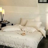 Lyocell Linen Cotton Blend Bedding Set Luxury Floral Embroidery Duvet Cover  Soft Breathable Linen Cotton Bed Sheet Pillowcases