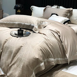 Luxury Satin Jacquard Bedding Set 1000TC Lyocell Cotton Soft Silky Duvet Cover Set Bed Sheet/Fitted Sheet Pillowcases 4Pcs