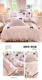 Korean Princess Style With Black Bow Lace Ruffles Pleat Milk Velvet Bedding Set Bedroom Decor Duvet Cover Bed Sheet Pillowcase
