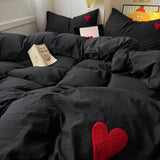Cute Pink Heart Bedding Set Ins Nordic Embroidery Bed Sheet Set Of Four Pieces Home Luxury Duvet Cover Set For Girls