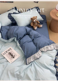 Princess Style Bedding Set Soft Solid Color Ruffle Duvet Cover Set Comforter Pillowcase Bed Sheet Washed Cotton Four Pieces Set