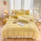 Korean Princess Style Bowknot Bedding Sets Lace Duvet Cover Fitted Sheet For Girl Woman Bedroom Decor Bed Linens Home Textiles
