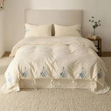 100% Cotton Bedding Set Embroidery Blue Daisy Wildflower Embroidery Floral Jacquard Duvet Cover Set Bed Sheet Pillowcases 4Pcs