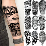1 Sheet Compass Family Temporary Tattoos For Women Men Adults Flower Tribal Maori Totem Tattoo Sleeve Waterproof Temp Stickers