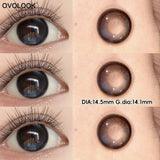 2Pcs Half Yearly Olive Green Contact Lenses 14.2mm Full G.dia Natural Mixed Blood