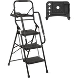 3 Step Folding Ladder with Handrails & Tool Platform, 330 lb Capacity, Non-Slip Wide Pedal, Portable Steel Step Stool