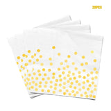 White Gold Dot Disposable Tableware Set Paper Plates Cups Napkins For Elegant Wedding Birthday EVJF Party Supplies Decor