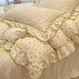 2/3Pc Korean Princess Style Floral Ruffles Bedding Set Single Queen Size Soft Skin-friendly Washed Cotton Duvet Cover Pillowcase