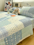 Thiened Pure Cotton Blue Wind Bell Bedding Set Ins Small Flower Tee Piece Bedding Set Quilt Cover Single Bedding Set