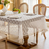 White Lace Tablecloth Rose Tassel Tablecloth Home Tea Table Decoration Suitable For Kitchen Wedding Dining Room