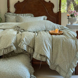 100% Cotton Pastoral Floral Print Ruffles Bow Princess Bedding Set Queen King Duvet Cover Set Bed Sheet/Fitted Sheet Pillowcases