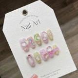 10pcs detachable Handmade kawaii false nails with glue full cover stick on nails with design dopamine bubble love girl press on