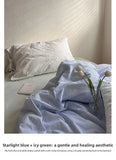 Star Blue Ice een Cotton Striped Bedding Set with Pillowcases Duvet Cover And eet Simple Tied Design for Teen Girls