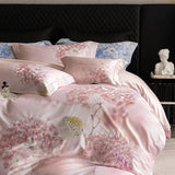 Premium 1000TC Egyptian Cotton Flowers Print With Embroidery Bedding Set Duvet Cover Set Flat/Fitted Bed Sheet Pillowcases 4Pcs