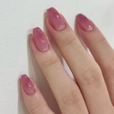 24Pcs Nude Pink Nail Tips Short Round Head False Nails with Design Wearable Finished Fake Nails Full Cover Press on Nails