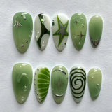 24pcs Flower Butterfly Design False Nails Art Summer Sweet Colorful Smudge Almond Full Cover Nail Rhinestone Press on Fake Nails