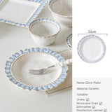 European-Style Court Ceramic Lace Staple Plate, Simple Blue Breakfast Mug, Underglaze Coffee Mug, Home Tableware Set
