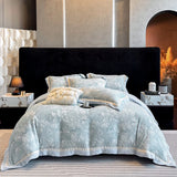 Luxury Thickened Warm Winter Bedding Set Blooming Flowers Carved Velvet Duvet Cover Flat/Fitted Bed Sheet Pillowcases 4Pcs