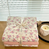 Ins floral print Bedding set knitted cotton Flat sheet set Four pieces duvet cover double layer-yarn 4Pcs lovely Fitted sheet
