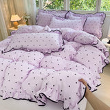 Heart Print Duvet Cover Set Princess Style Lace Ruffles Bedding Set Queen King Skin Friendly Soft Quilt Cover Sheet Pillowcases