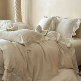 Linen Cotton Lace Bedding Sets Bed Linens Sheet Pillowcase Duvet Cover King Queen Europe Size