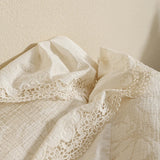 Cotton and Linen Vintage Hollow Lace Edge Bedding Set Queen King Size Duvet Cover Set Flat/Fitted Bed Sheet Pillowcases 4Pcs