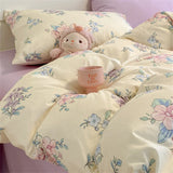 Washed Cotton Pastoral Girls Flower Bedding Sets Bed Linens Quilt Cover Sheet Set Simple Bedspread High Quality Home Textiles